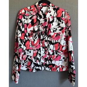 Charter Club Jacket Women Large Multicolor Colorful Pockets Buttons Crew Neck